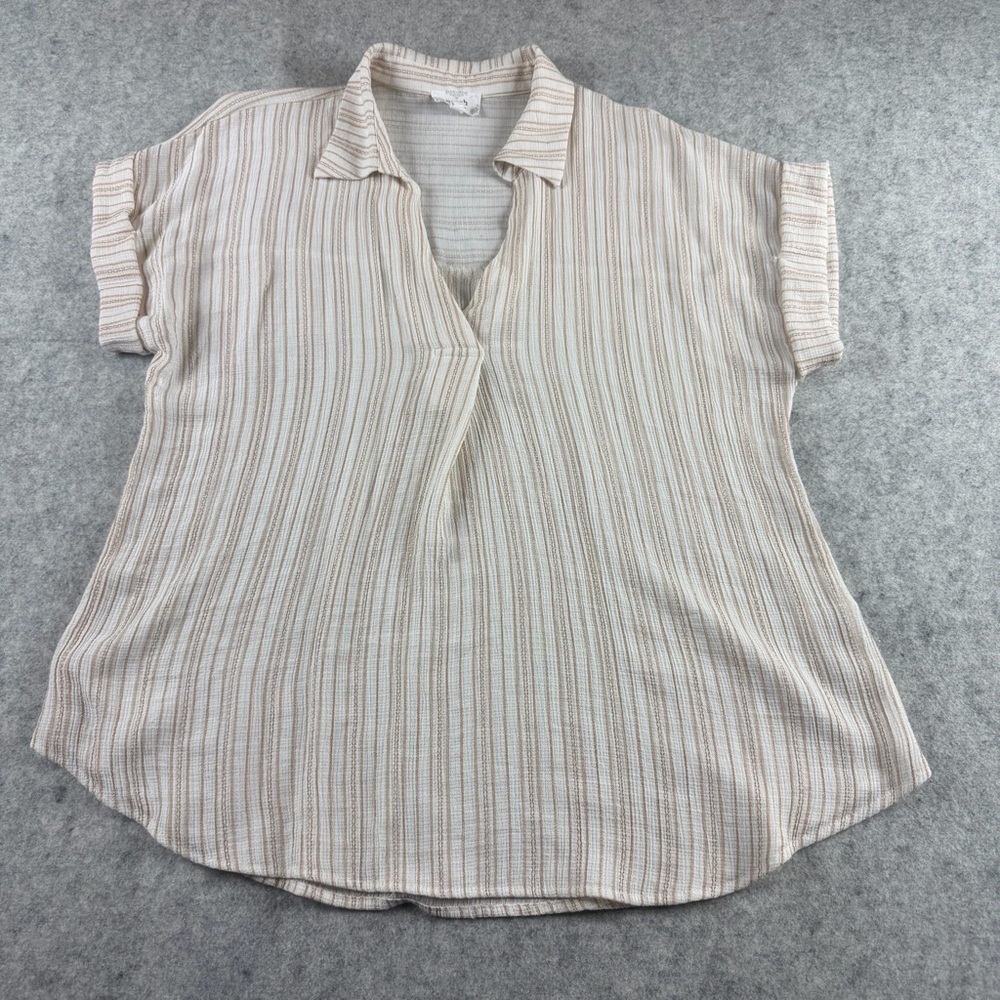 Women’s Beige Perch by Blu Pepper Striped Collared Pintuck Detail Top Size 1X - Picture 3 of 14
